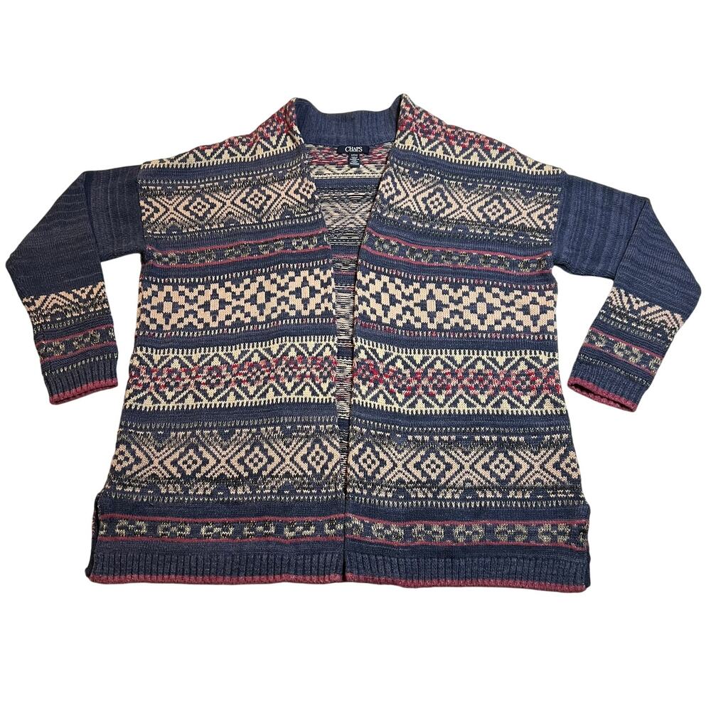 Chaps Open Front Multicolor Aztec Knit Cardigan Size S Southwestern Cozy Casual